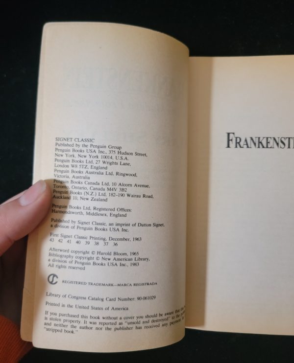 Frankenstein by Mary Shelley Signet Classic CJ 2336 1983 Vintage Paperback