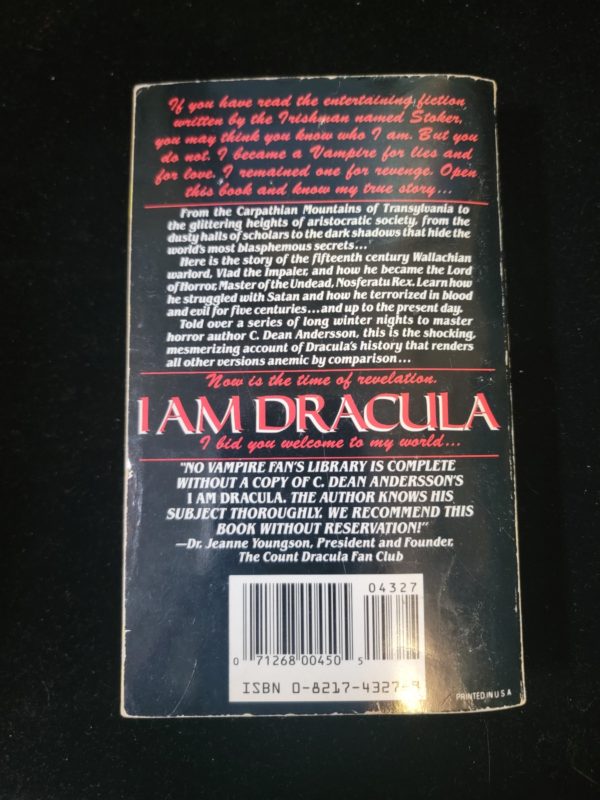 I Am Dracula by C. Dean Andersson 1993 Zebra Horror First Printing