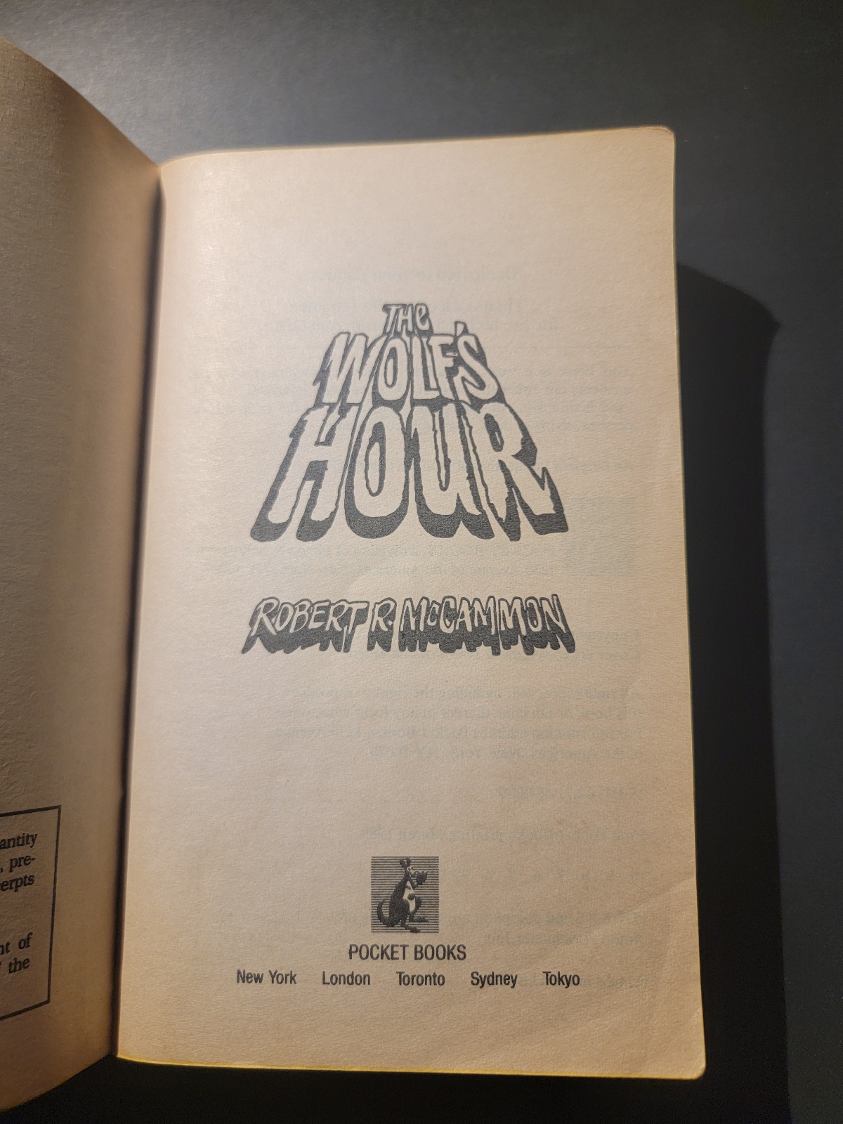 The Wolf’s Hour by Robert R. McCammon 1st Printing Paperback