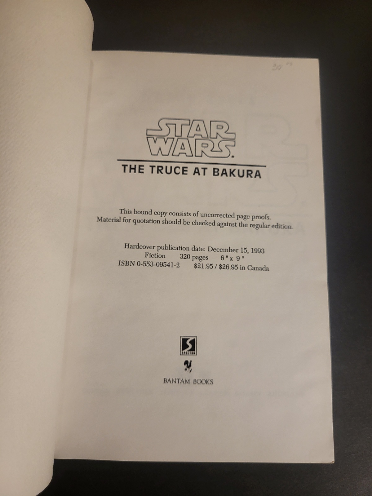 Star Wars: The Truce at Bakura by Kathy Tyers Uncorrected Proof 1994