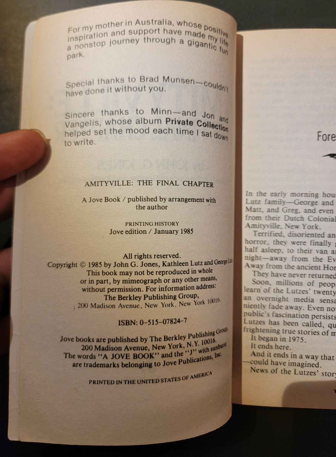 Amityville: The Final Chapter by John G. Jones 1985 Jove Paperback Horror