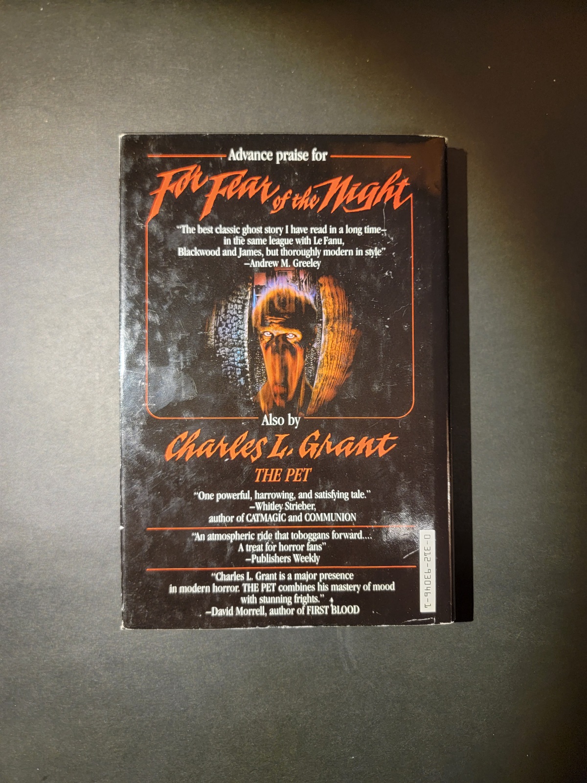 For Fear of the Night by Charles L. Grant 1st Printing 1988 Hardcover Tor Horror