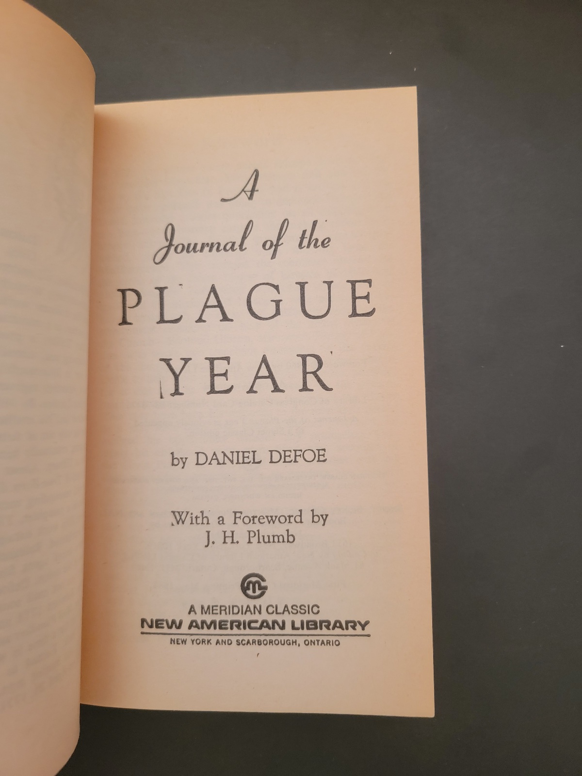 A Journal of the Plague Year by Daniel Defoe 1984 Meridian Classic Paperback