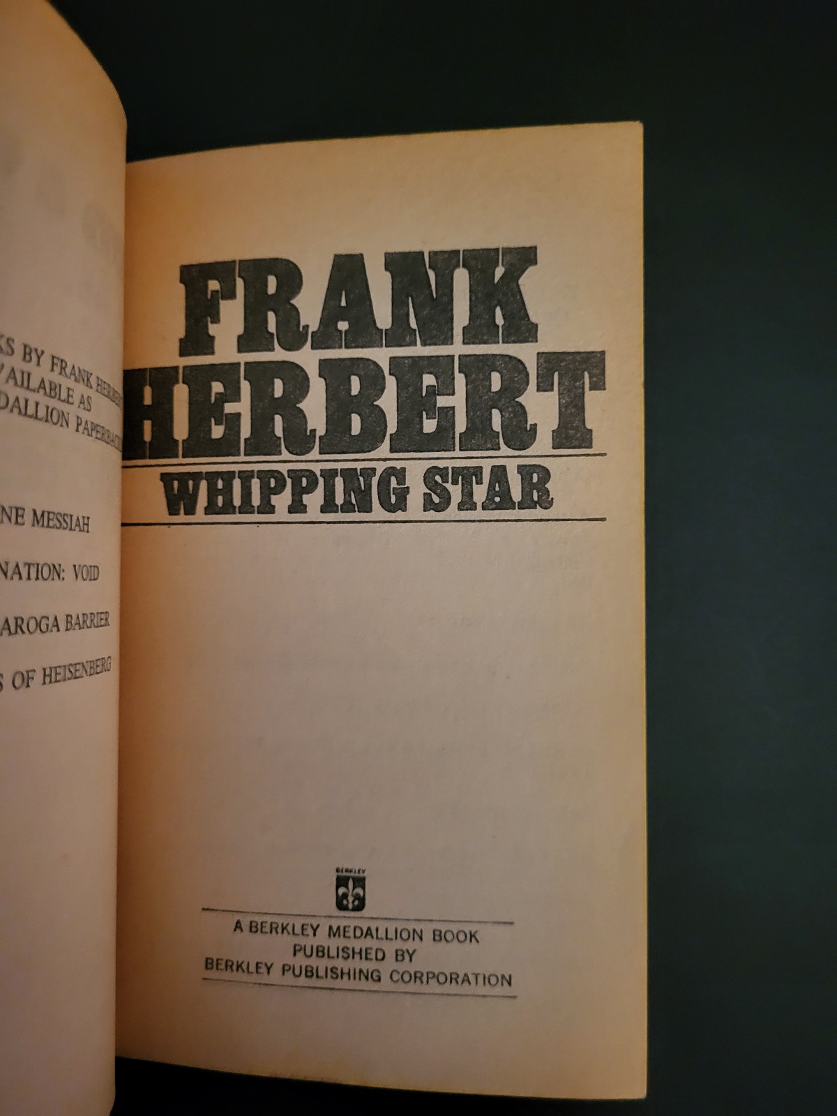 Whipping Star by Frank Herbert 1970 Berkley Science Fiction Paperback