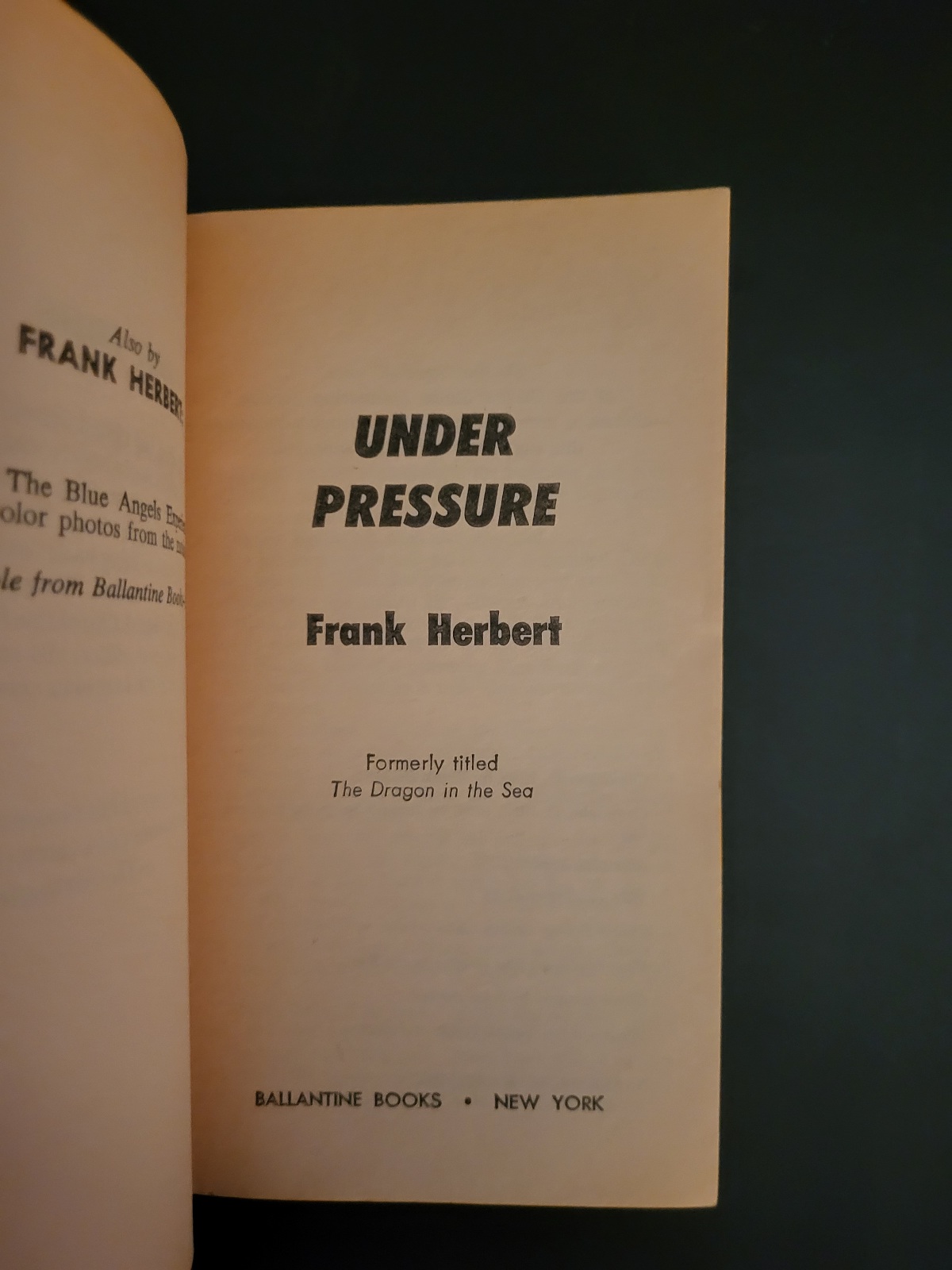 Under Pressure by Frank Herbert 1974 Ballantine Books Paperback