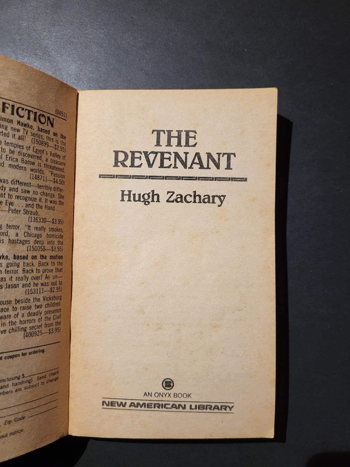 The Revenant by Hugh Zachary Onyx Horror 1988 1st Printing Paperbacks from Hell