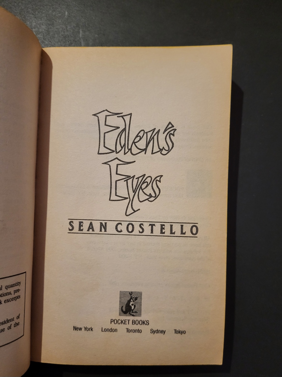 Eden’s Eyes by Sean Costello Pocket Horror 1989 Paperback