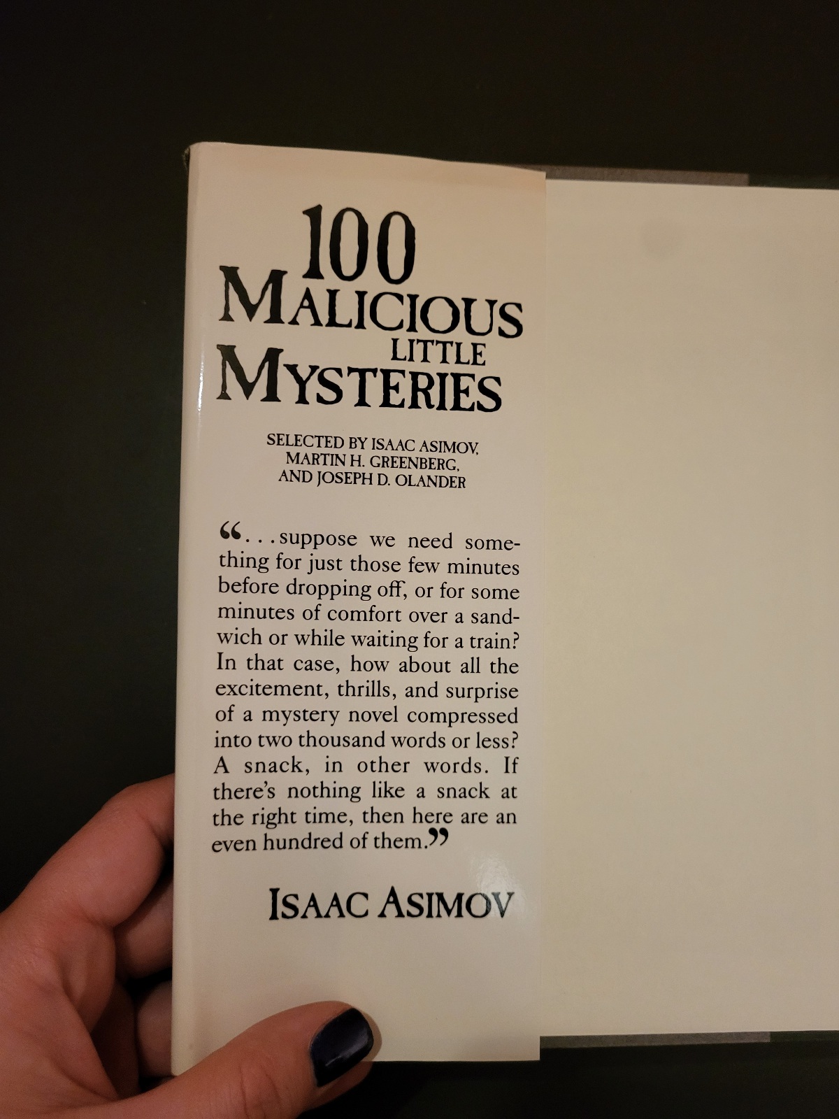 100 Malicious Little Mysteries Selected by Isaac Asimov, Martin Greenberg and Joseph Olander 1992 Hardcover