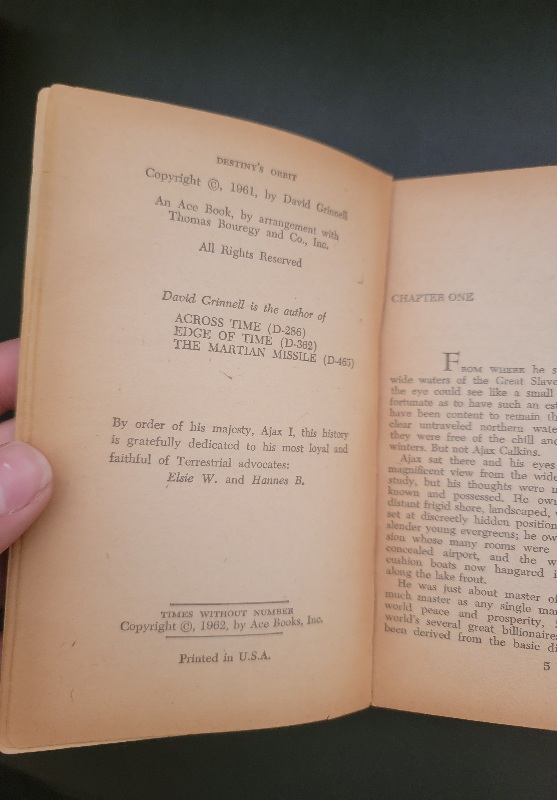 Ace Double F-161 Destiny’s Orbit by David Grinnell / Times Without Number by John Brunner 1962