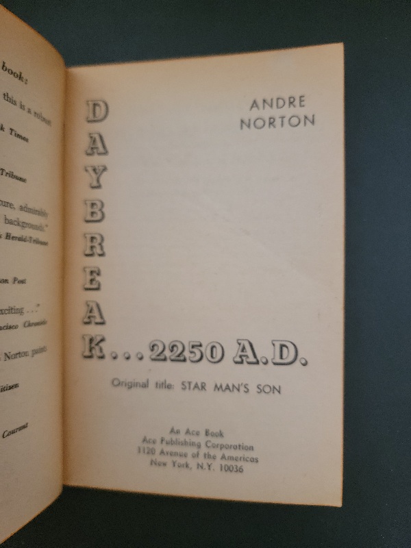 Daybreak -2250 A.D. by Andre Norton Ace 1952