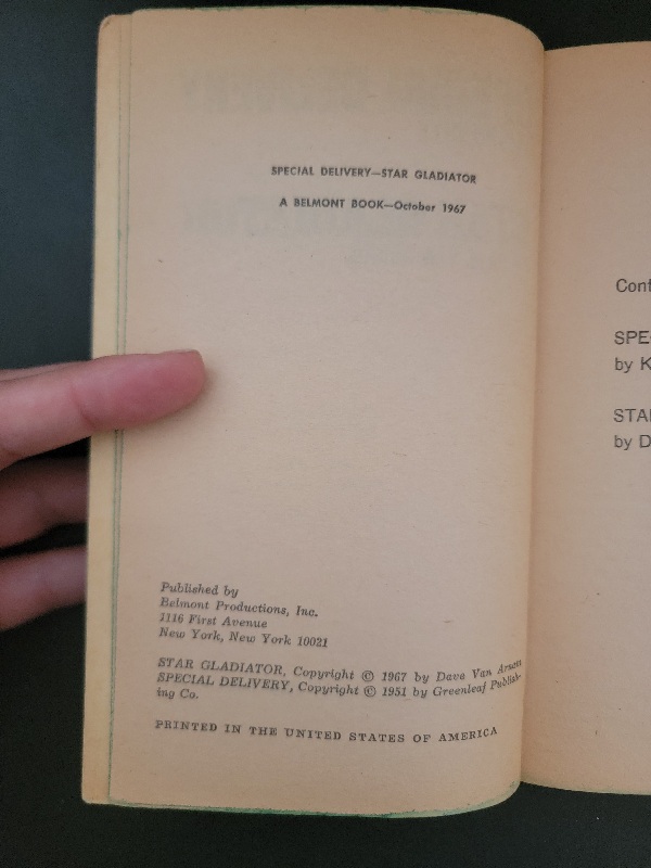 Belmon Double : Special Delivery by Kris Neville’s / Star Gladiator by Dave Van Arnam 1967