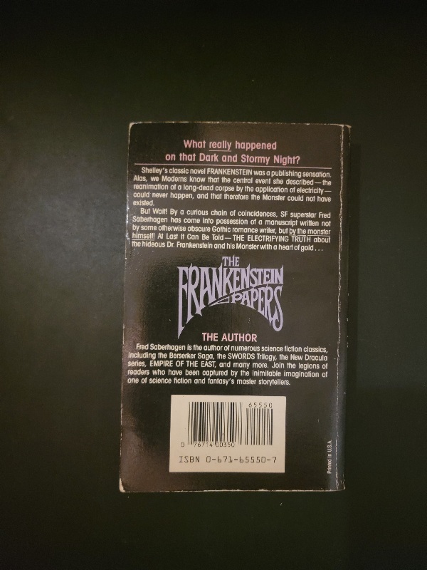 The Frankenstein Papers by Fred Saberhagen 1986 Baen Books