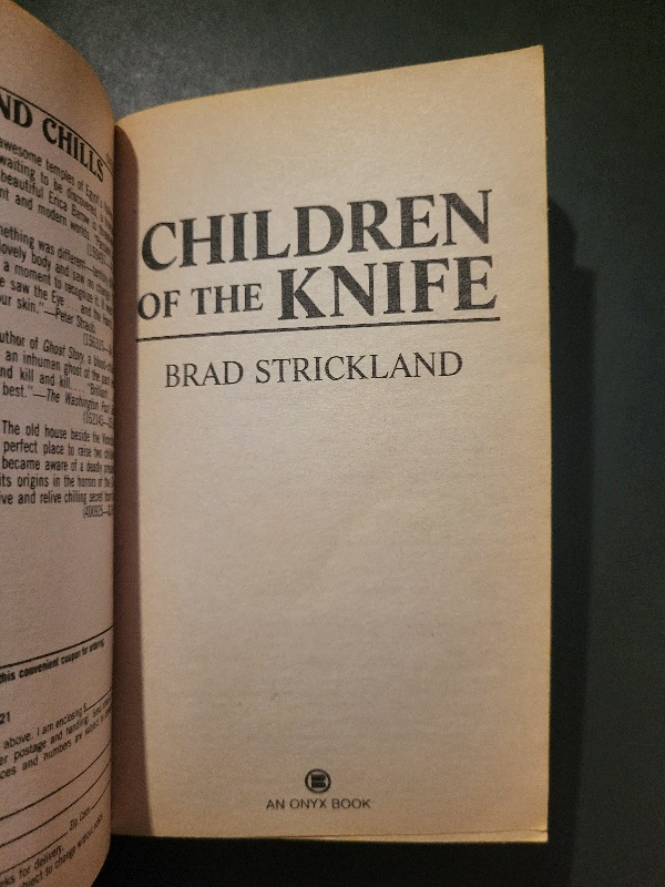 20230shChildren of the Knife by Brad Strickland Onyx Horror Paperback 1990ort 1 paragraph synopsis on children of the knife by brad strickland417_110817