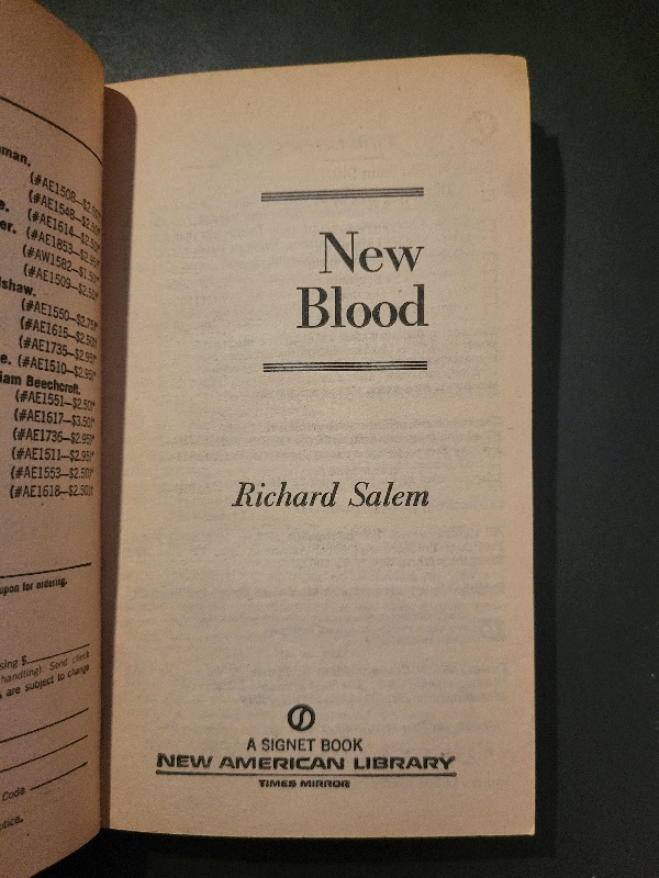 New Blood by Richard Salem Signet AE 1615 1982 Horror Paperback