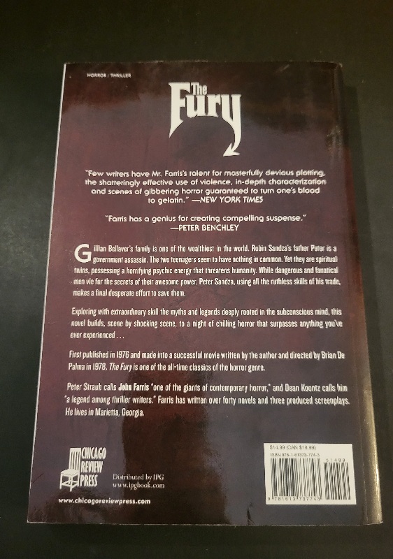 The Fury by John Farris 2017 Chicago Review Press Large Paperback Horror Paperbacks from Hell