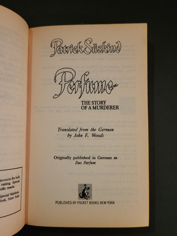 Perfume: The Story of a Murderer by Patrick Suskind 1987 Pocketbook Horror Paperback