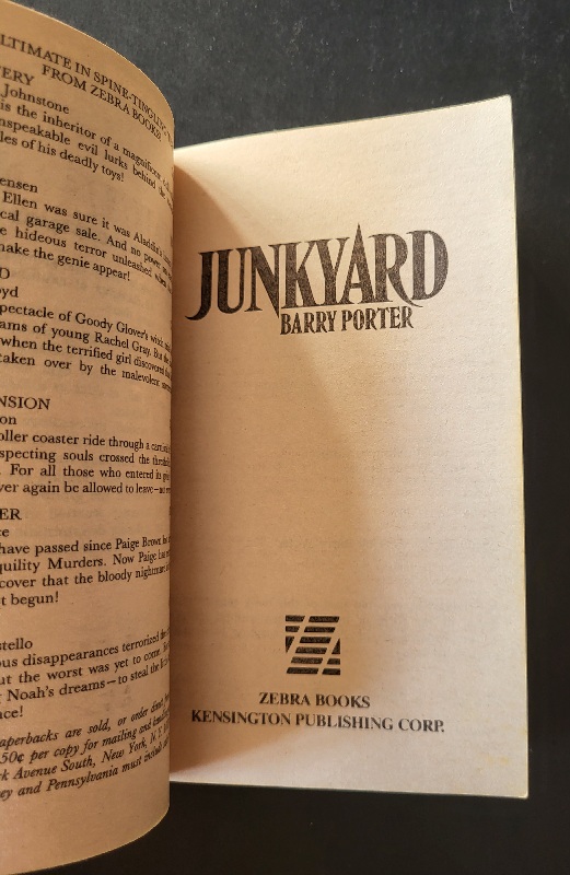 Junkyard by Barry Porter 1989 Zebra Horror Paperbacks from Hell