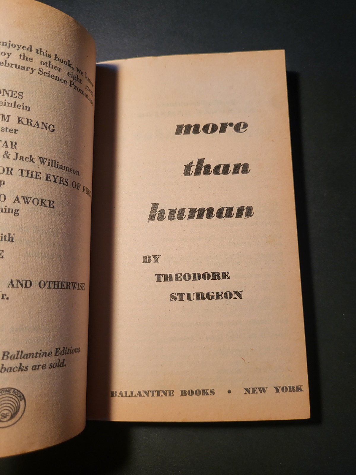 More than Human by Theodore Stugeon 1975 9th Printing Ballantine Paperback Science Fiction