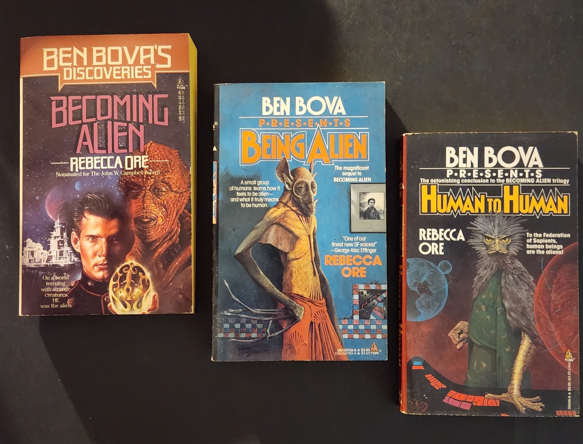 Ben Bova presents The Becoming Alien Trilogy by Rebecca Ore 1988-1990 Tor Science Fiction Paperback