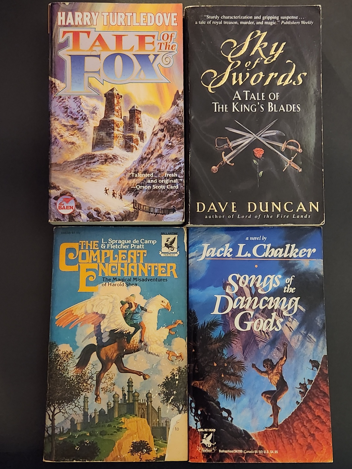 Fantasy Mix of 4 Paperbacks Jack Chalker, Dave Duncan, Harry Turtledove, L. Sprague de Camp & Fletcher Pratt