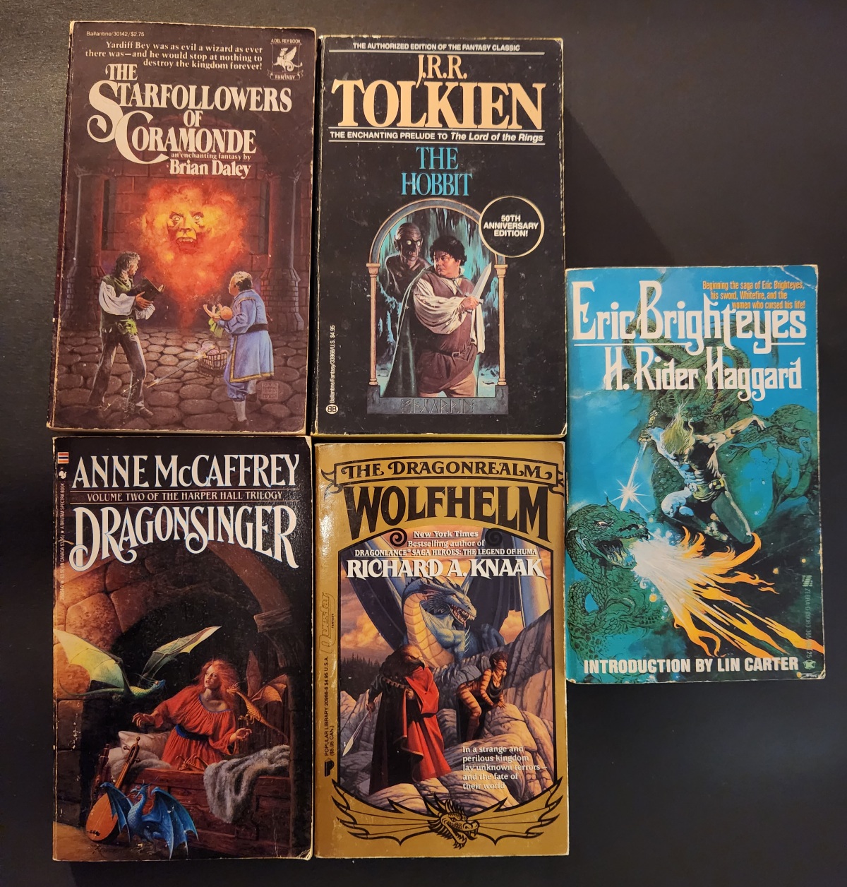 Fantasy Set of 5 Paperbacks: Richard A Knaak, Anne McCaffrey, H. Rider Haggard, J.R.R. Tolkien, Brian Daley