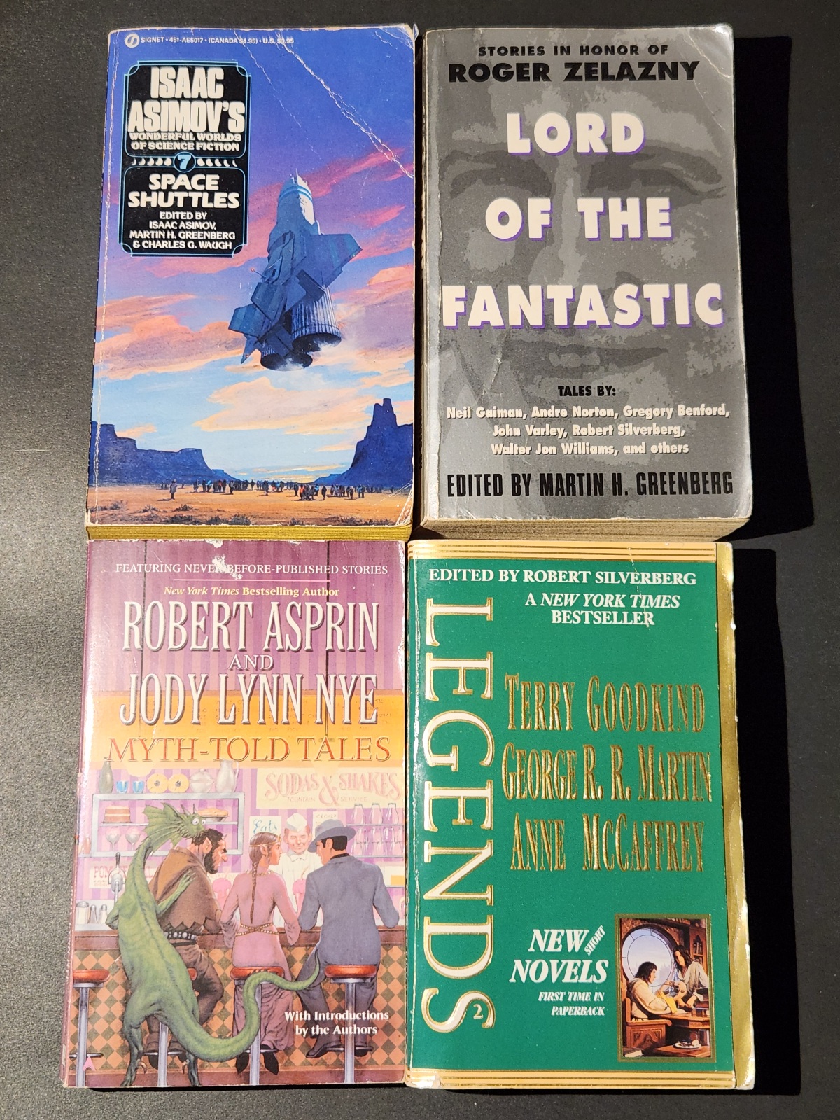 4 Science Fiction Short Story Paperbacks: Terry Goodkind, George R.R. Martin, Anne McCaffrey, Robert Apirin, Roger Zelazny, Issaac Asimov Etc