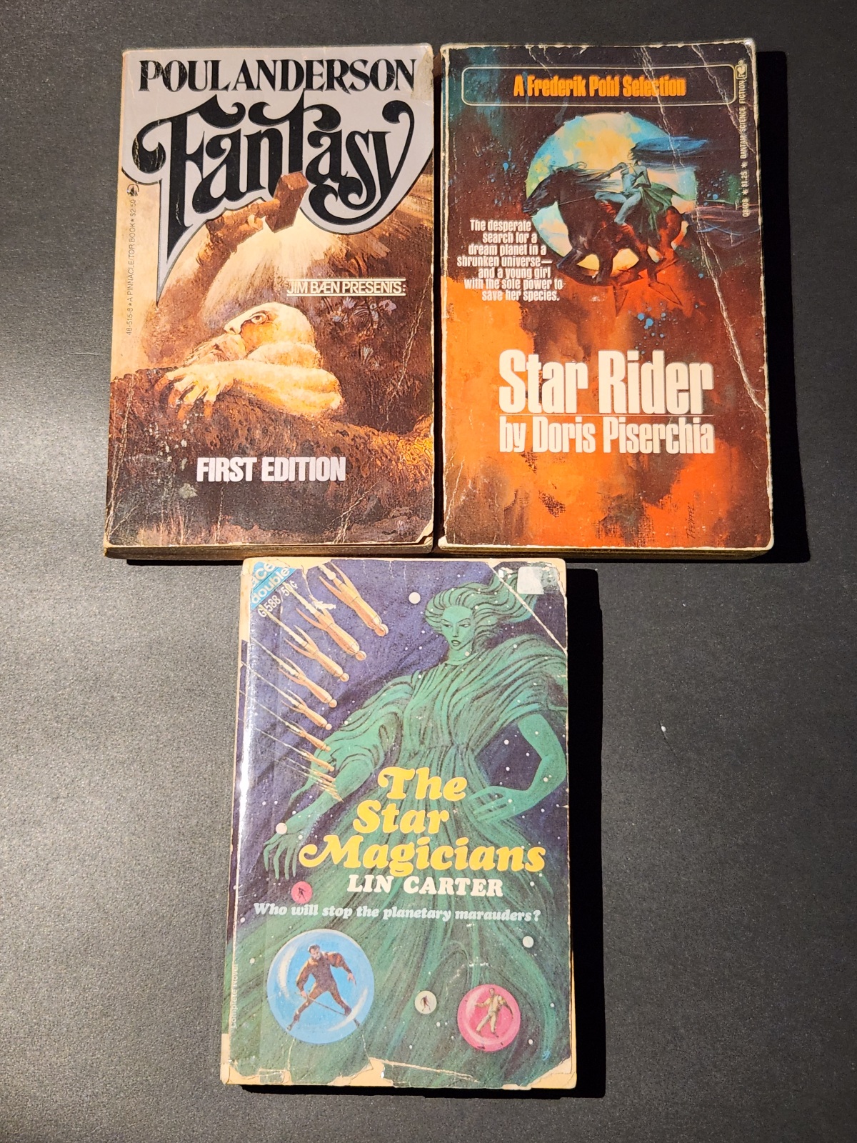 3 Vintage Fantasy Paperbacks: Lin Carter, John Baxter, Doris Piserchia & Poul Anderson